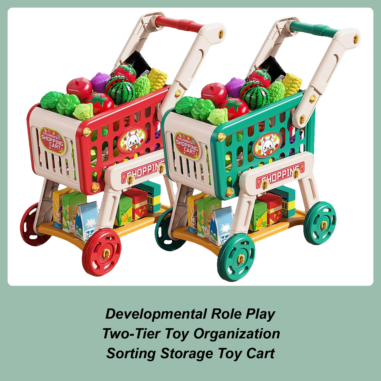 Kinder-Einkaufswagen, Spielzeug, Lebensmittelwagen, Kinder spielen, Küchenzubehör, Rollenspiel, Lernspielzeug, gefälschte Lebensmittel für Jungen, Mädchen, Kleinkinder