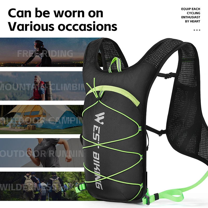 WEST BIKING Cycling Backpack Portable 7L Hydration Ultralight Bicycle Bag Water Bag Reflective Outdoor Sports Climbing Backpack