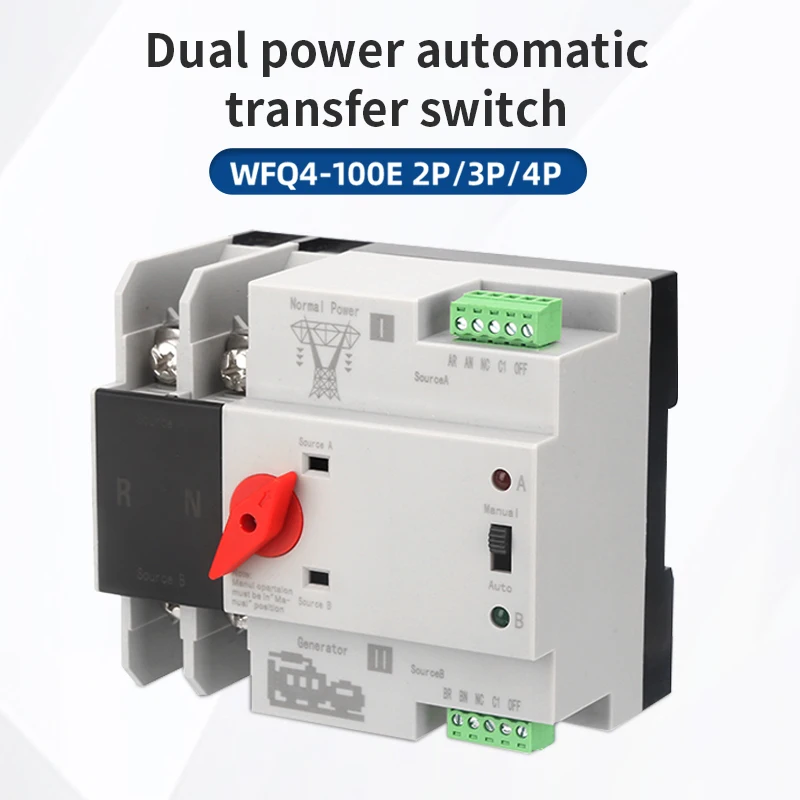 

Single Phase Din Rail ATS 220V Dual Power Automatic Transfer Electrical Selector Switches Uninterrupted 2P 3P 4P 16-125A