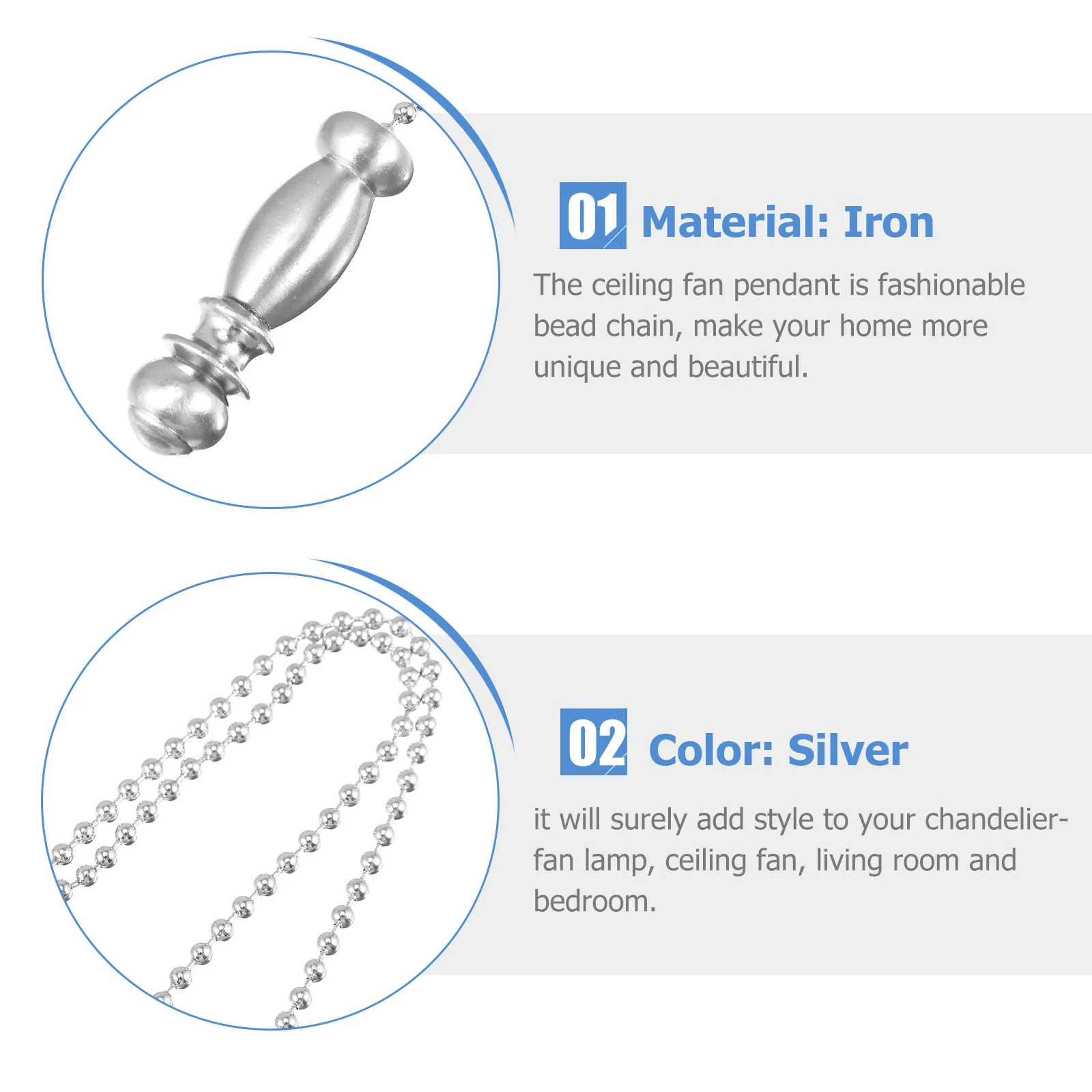 2Pcs High Quality Bead Chain Pendant for Ceiling Fan Lamp Chandelier Decor Elegant Background Display Workshop Store Bar Cafe