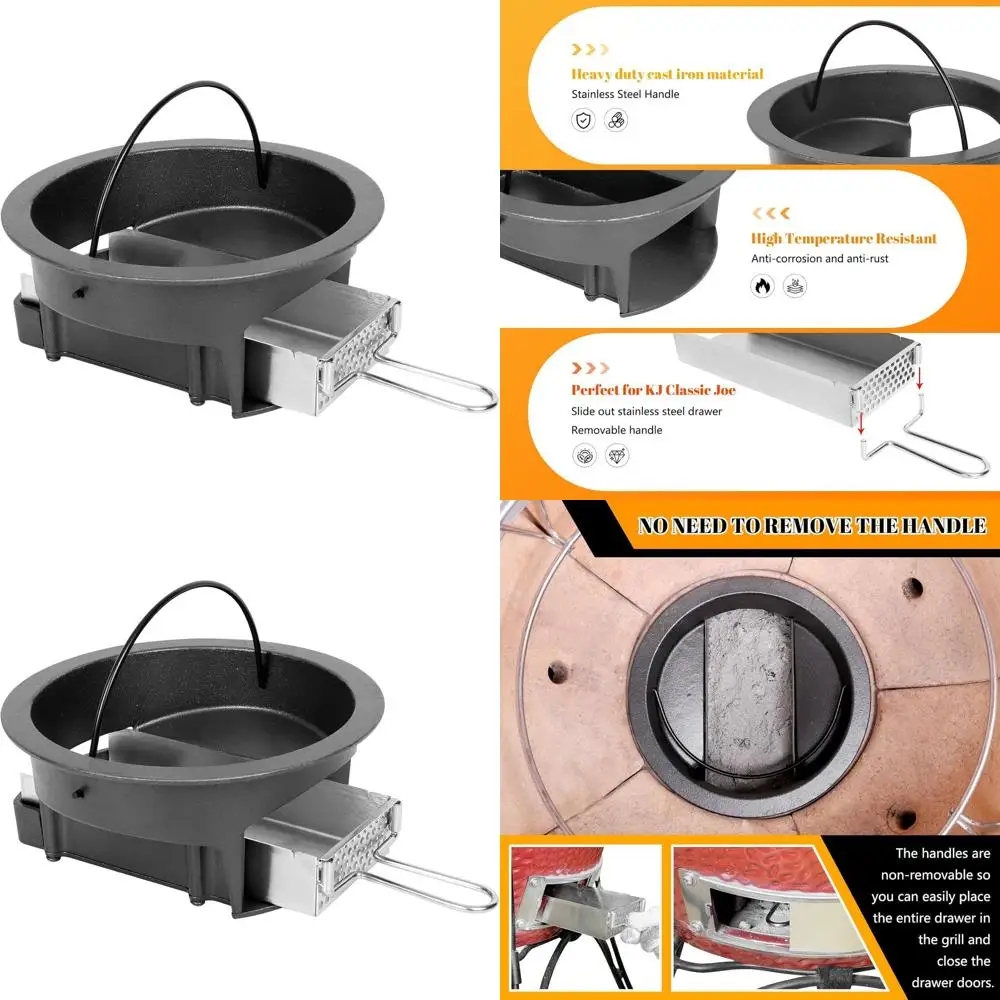 

Kamado Joe Classic Joe Угольный гриль, совместимый с чугунной пепельницей со съемным ящиком