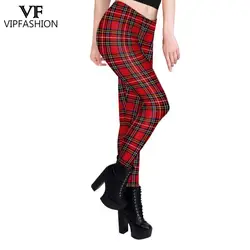 VIP FASHION Women Leggings Red Plaid Print Leggings Party Trousers Gifts Christmas Elastic Sexy Tights Ladies Mid Waist Pants