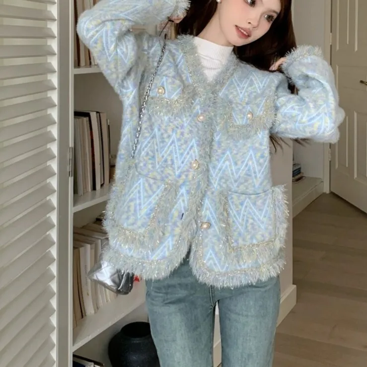 Autumn 2023 New Women's Gentle Stylish Su Design Jacket Loose And Thick Imitation Mink Fur Sweater Cardigan Top