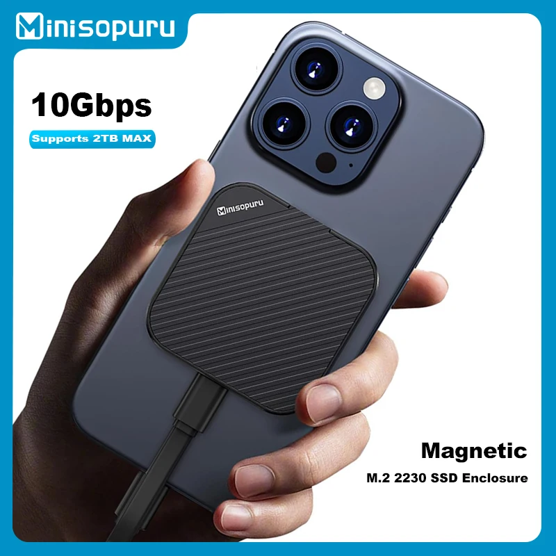 Minisopuru 10 Gbps Draagbare M.2 2230 NVMe SSD Case voor iPhone 16 15 Pro Max MacBook iPad Pro Android Magsafe M.2 SSD Case