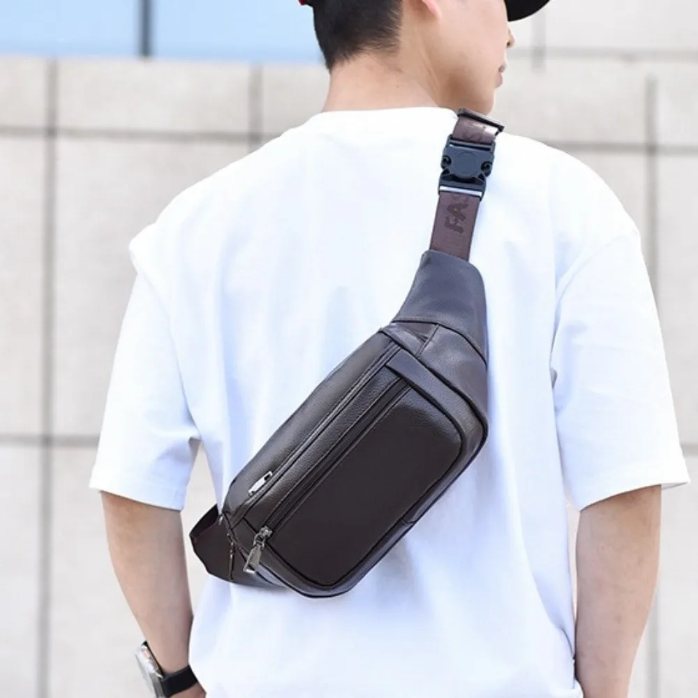 

PU Leather Men Crossbody Bag Waterproof Large Capacity Student Shoulder Bag with Multiple Pockets Leisure Messenger Bag