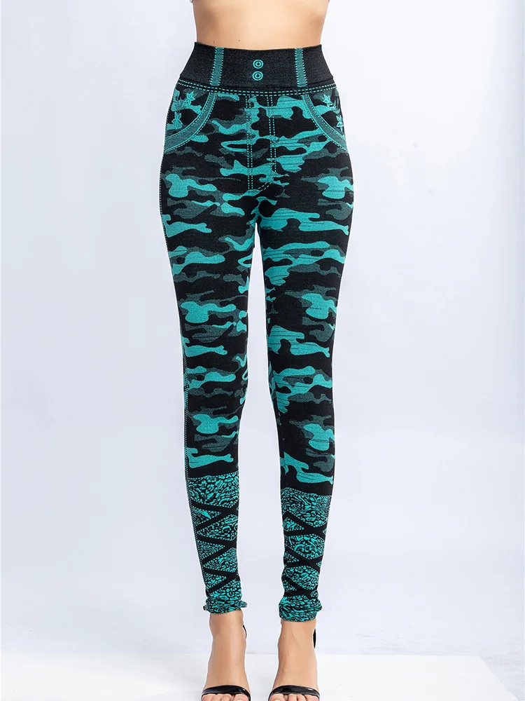 CUHAKCI – Leggings en Denim pour femme, collants d'entraînement, Fitness, élastique, extensible, imprimé Camouflage, pantalon de sport, taille haute