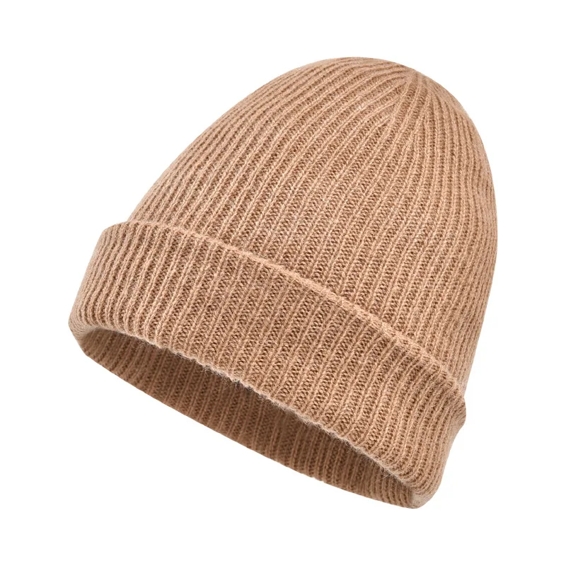 

100% Natural Sheep Wool Warm Hat Men's and Women's Knitted Skullies and Beanies Versatile Solid Color Cap 2023 Autumn and Winter