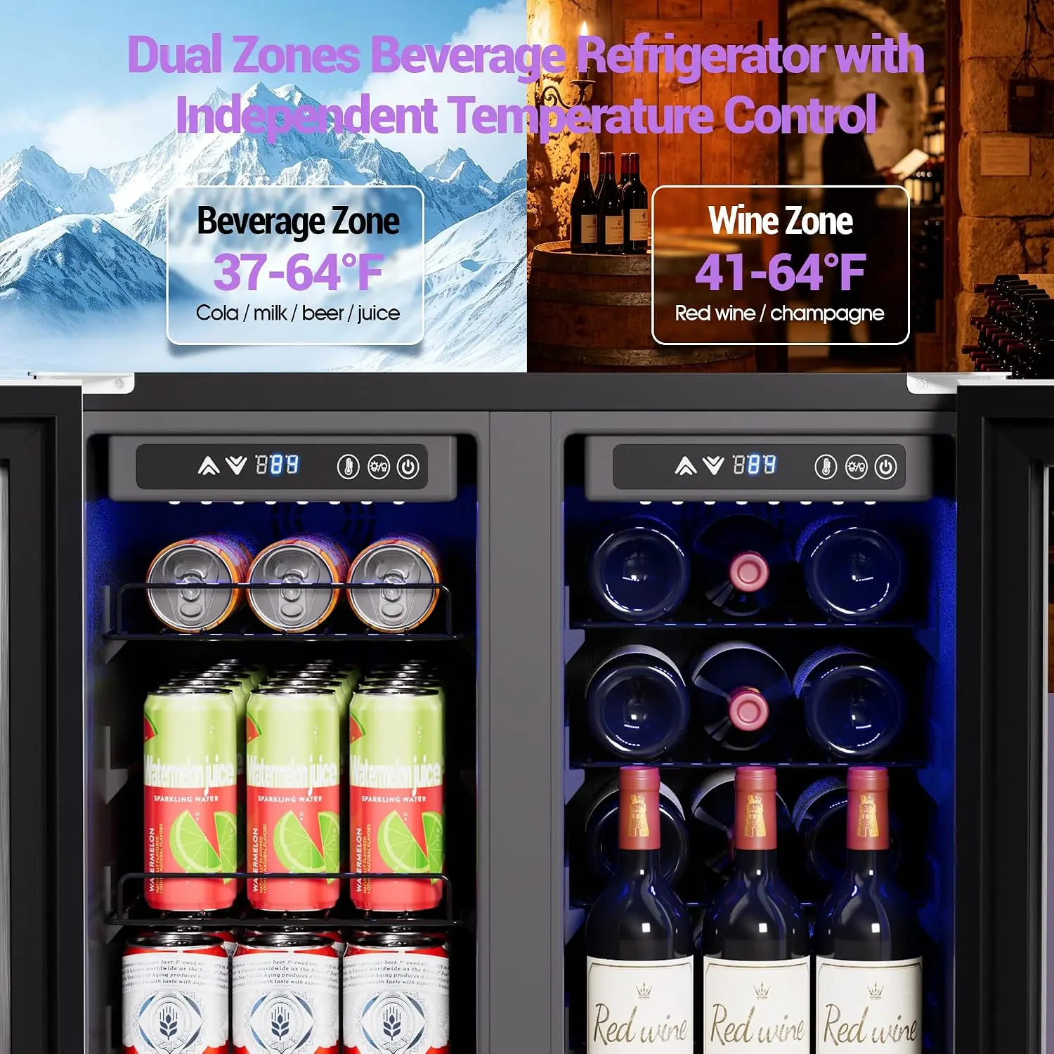 24 Inch Dual Zone Beverage Refrigerator, Beverage Cooler With Glass Door | 5.2 Cu.Ft Beverage Fridge Holds 21 Wine, Customized image 3