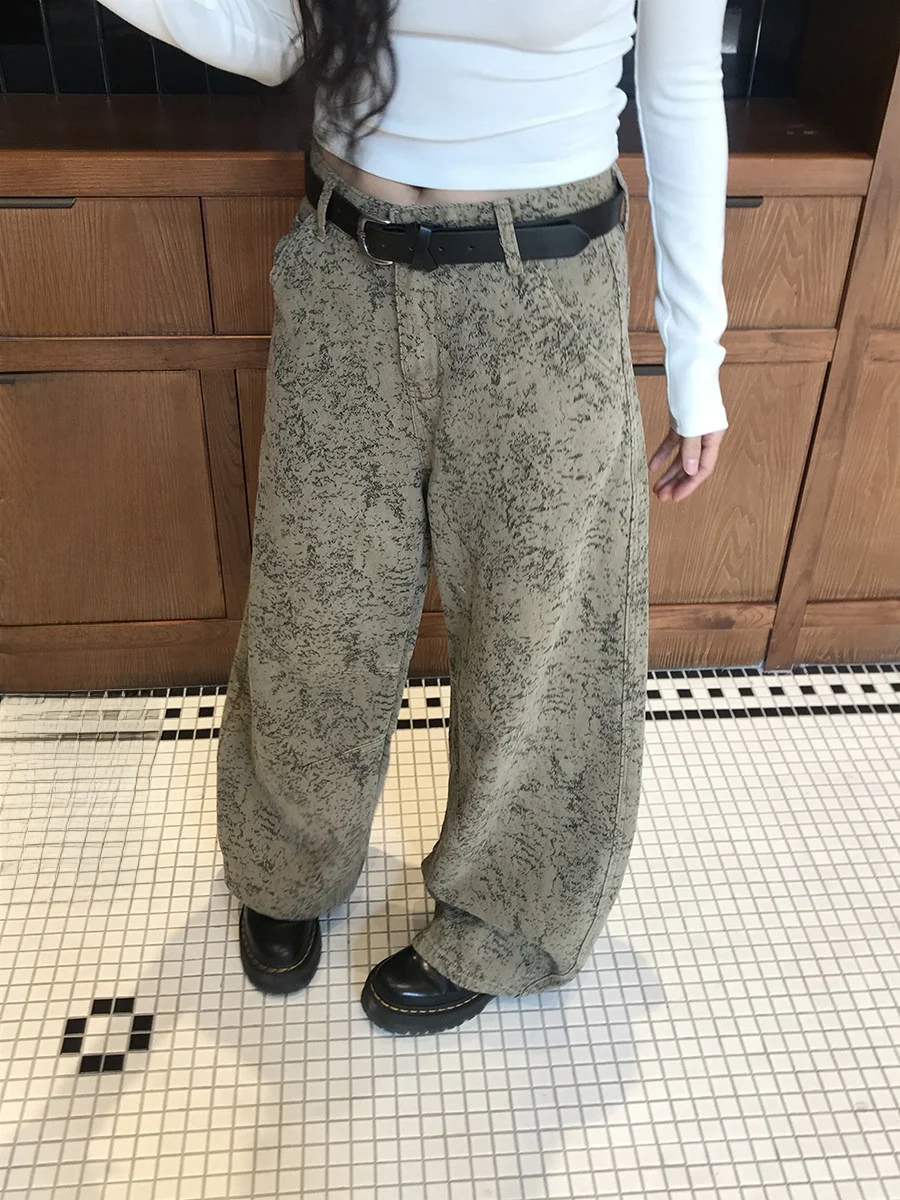 

High Waist Wide Leg Denim Pants Women's Casual Knife Embroidery Design Retro Style Spring Summer Autumn Cotton Polyester