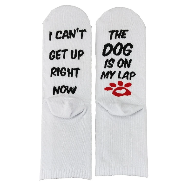 Unisex Novelty Animal Paw Socks Funny Word Letter I Cant Get Up Right for Cat Dog Is On Lap Print Cotton Hos