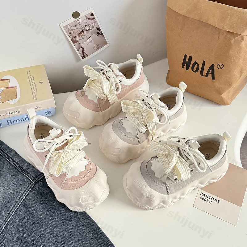 

Женская парусиновая обувь, весна-осень 2023, новые уличные нескользящие кроссовки на платформе, модная вулканизированная обувь на шнуровке, увеличивающая рост