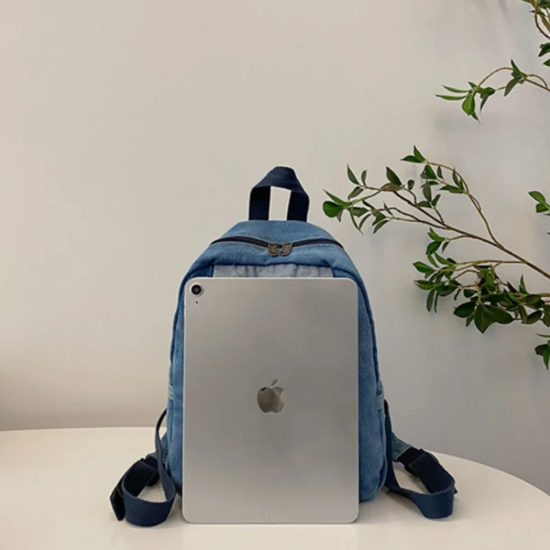 Embroidered New Denim Backpack With Any Name,Customized Fashionable Contrasting Color Commuting Leisure Outdoor Travel Bag