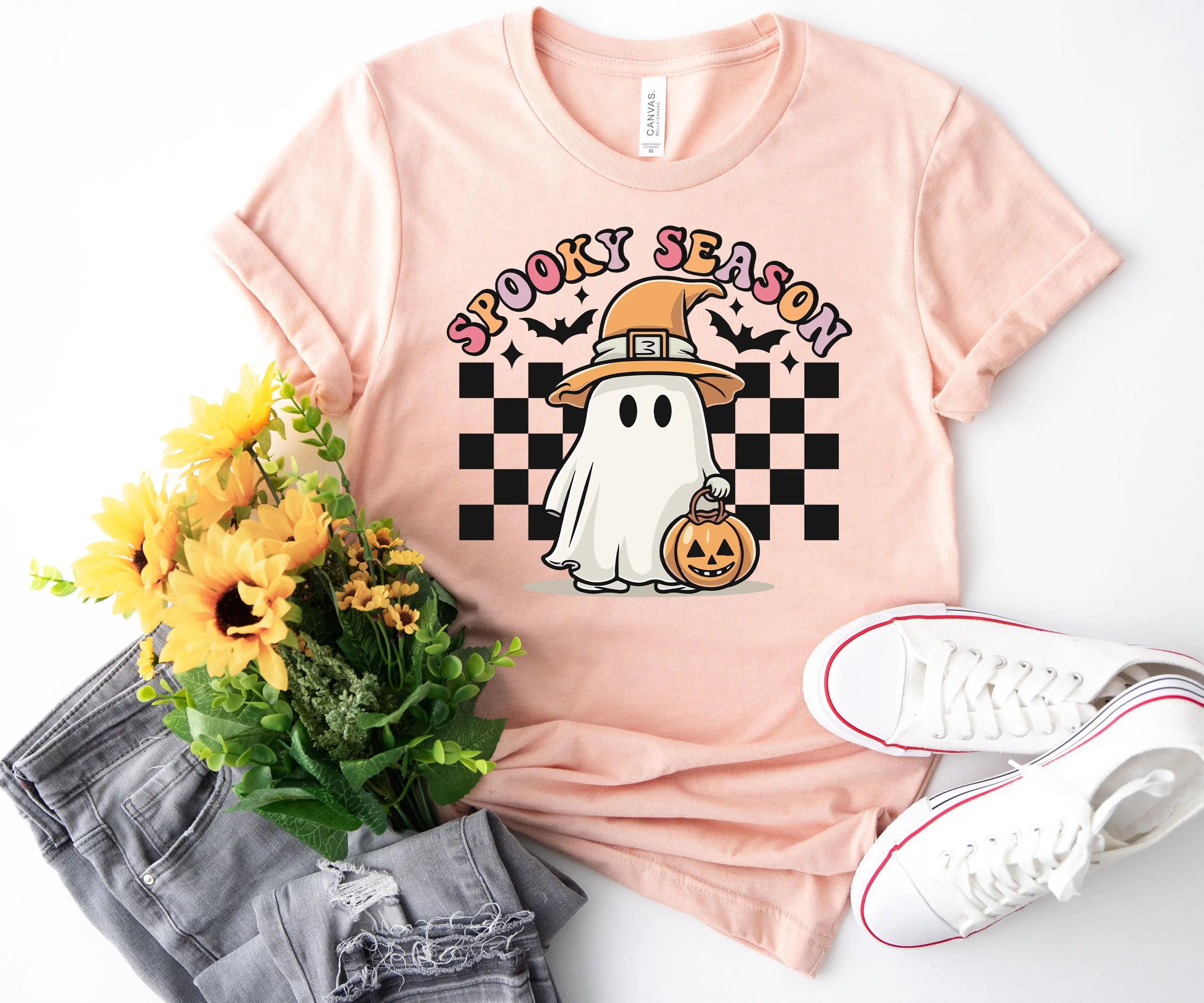 

Футболка с изображением тыквы на Хэллоуин, милая осенняя моторошная сезонная ведьмы и призраки