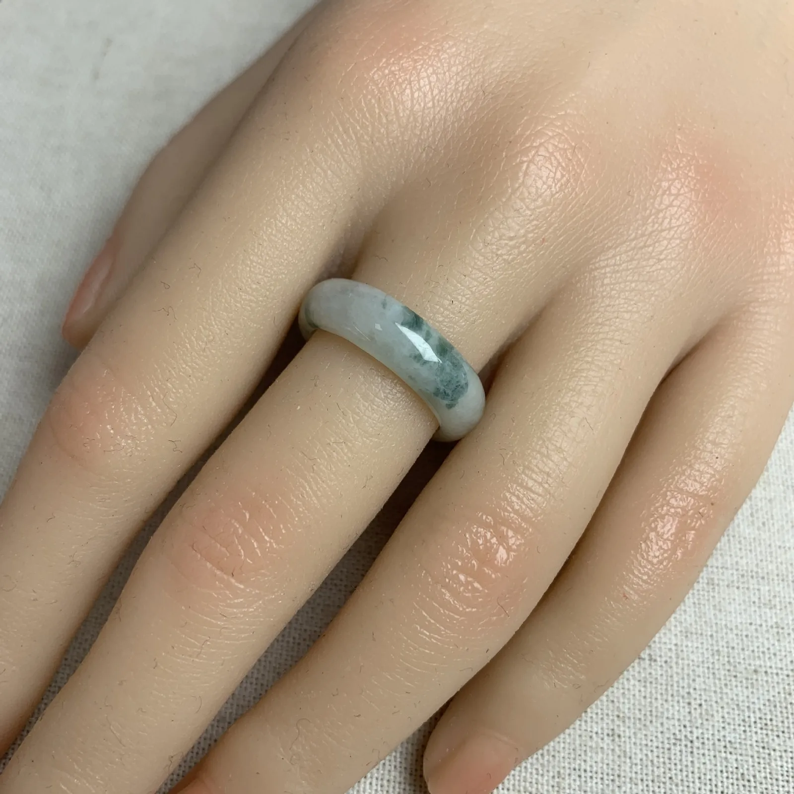 A Grade Myanmar Ice Floating Blue Flower Jadeite Ring 19mm Unisex Lucky Jewelry