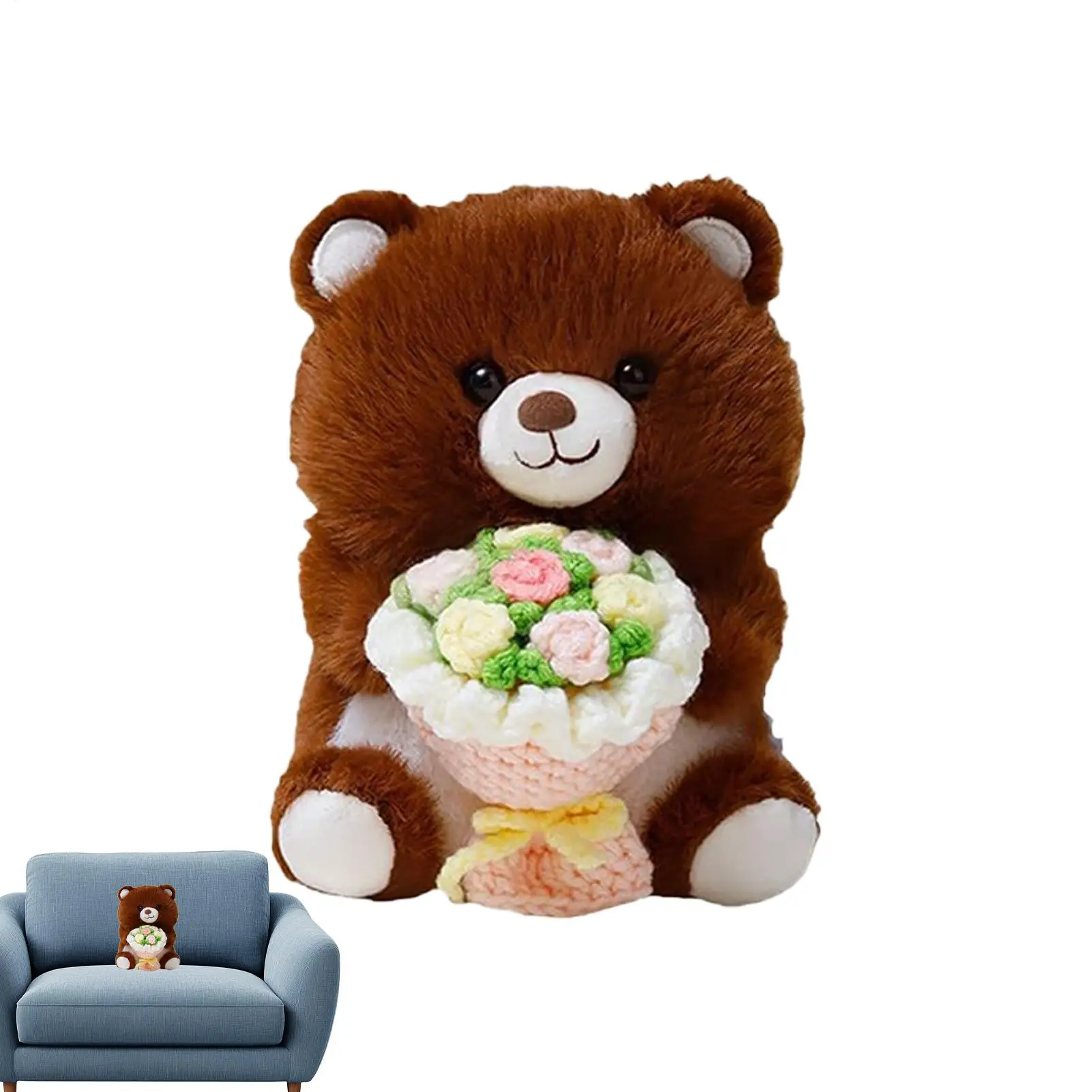 Stuffed Animals Cute Doll with Buoquet Valentines Day Plush Animals for Girlfriend Wife Girls Mother Wedding Valentines Day