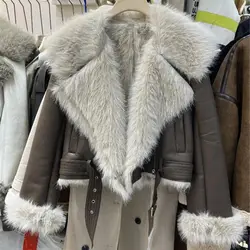 2023 Winter New Women Faux Fur Coat Stylish Turndown Collar Double-sided fur Coat Motorcycle Jacket PU Leather Coats Y4723