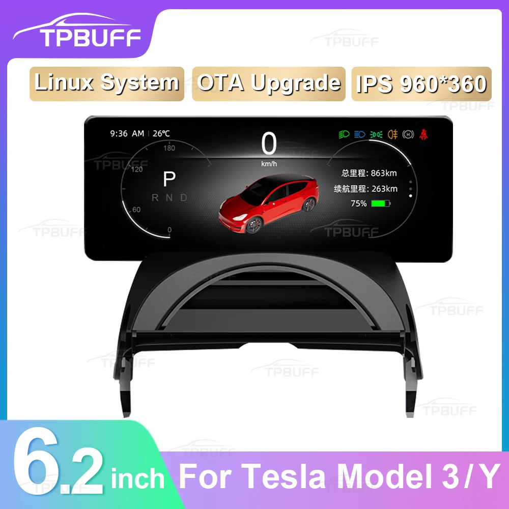 

TPBUFF 6.2inch Front Dashboard for Tesla Model 3 Y Head Up Display Upgrade CarPlay With Camera HUD Digital Touch Screen