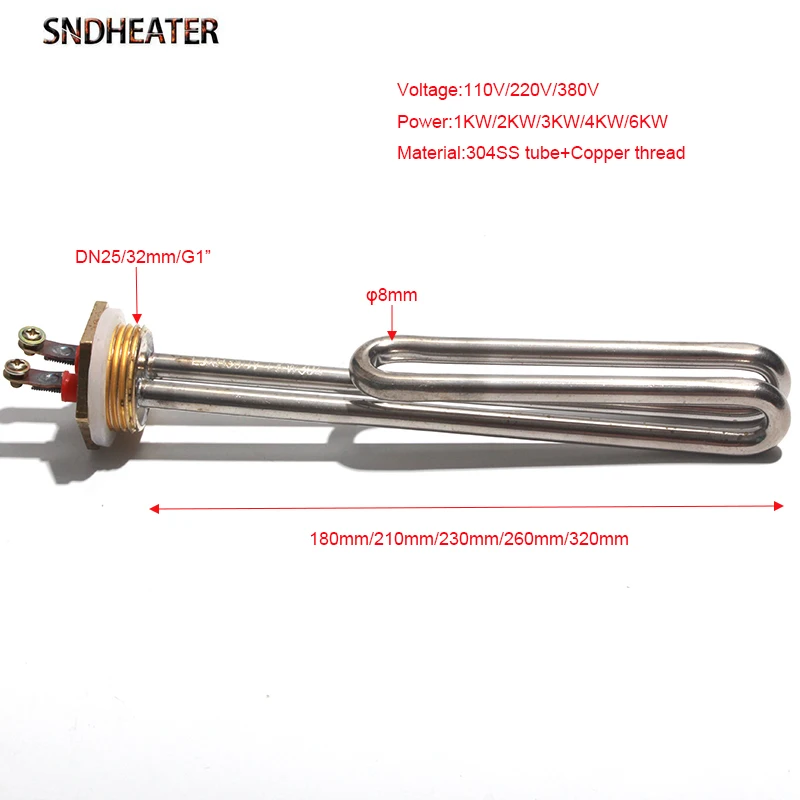 SNDHEATER tubo Booster elemento riscaldatore elettrico in acciaio inossidabile 304 per caldaia ad acqua DN25/32mm/G1 \