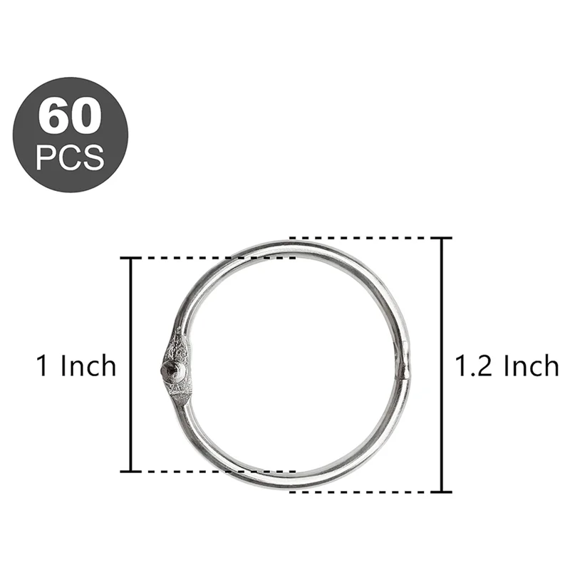 ABIK-120 PCS Loose Leaf Binder Rings 1-Inch Office Book Rings, Nickel Plated Steel Binder Rings, Key Rings, Metal Book Rings