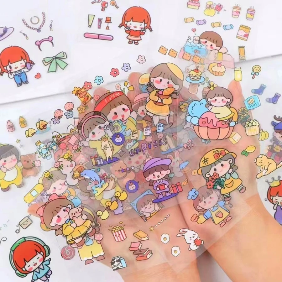 1 box of 100pcs non repeating cartoon stickers Cute Girl DIY Handbook Sticker Decoration Material Instagram Style