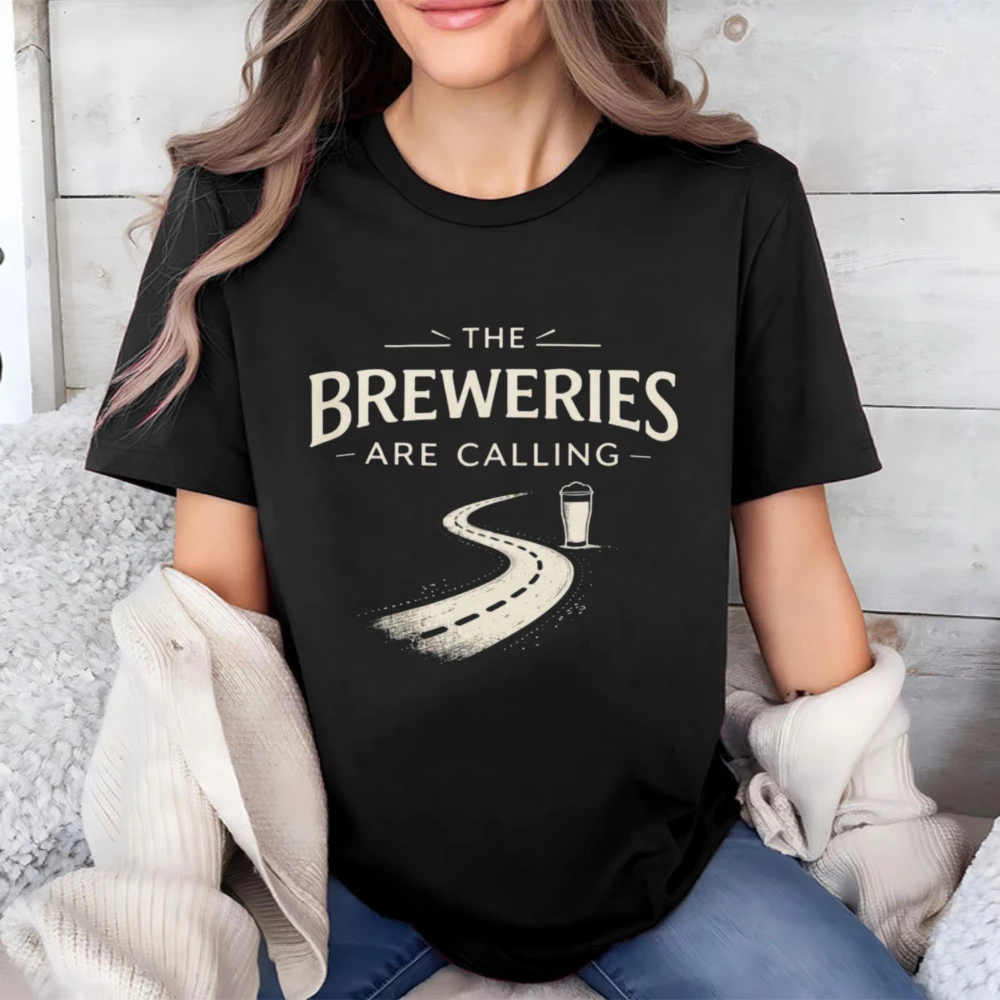 Brewery Calling Road Graphic T-Shirt Men Cotton Tee Trendy Casual Summer Tops Beer Lover Gift Vacation Travel Streetwear Shirt