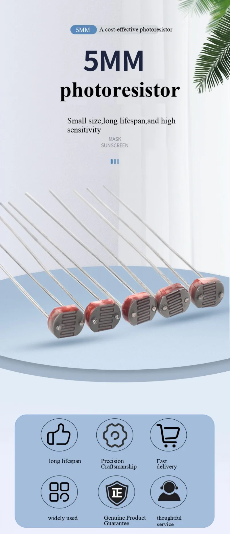 Mindestbestellmenge 10 Stück. Lichtempfindlicher Widerstand 5MM fotoelektrisches Detektorelement Sensor 5506/5516/5528/5537/5539/5549 – Detail 2