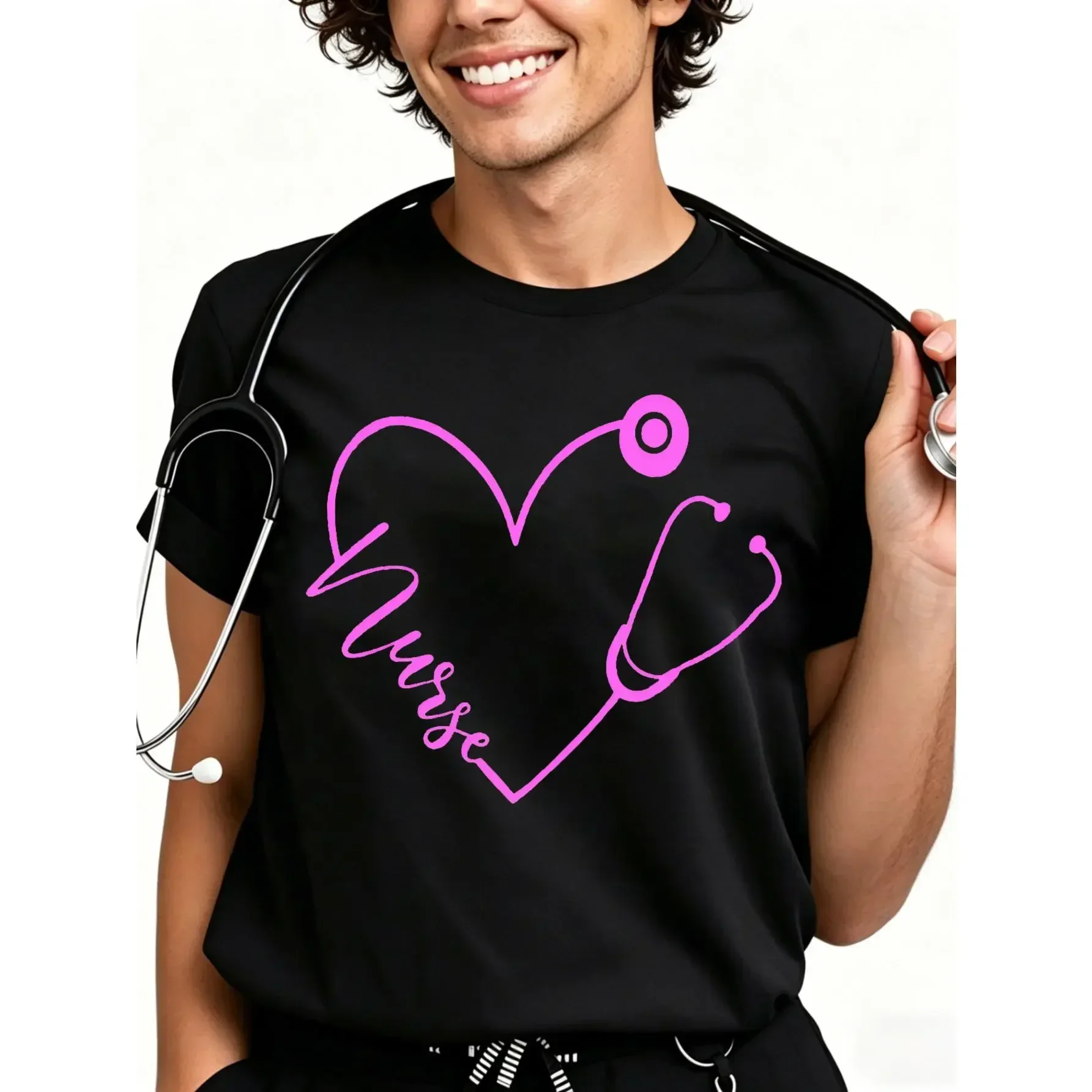 Nurse Shirts for Women Nurse Day T-Shirt Nursing Stethoscope Heart Tee Tops