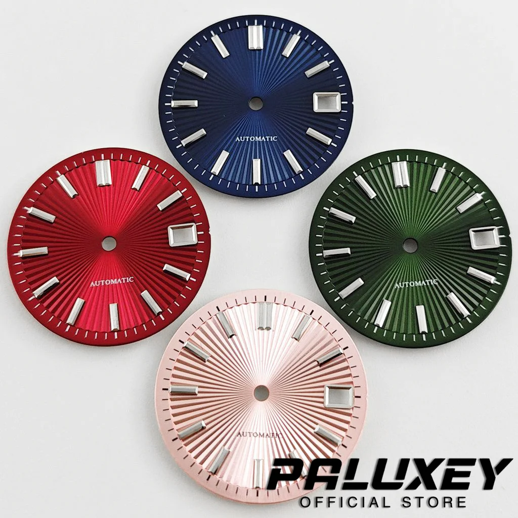 GS Style 29mm Multi‑Color Sunburst Watch Dial Luminous Index 3H Date Window Replacement Face For NH35 NH36 NH38 Mechanical Watch