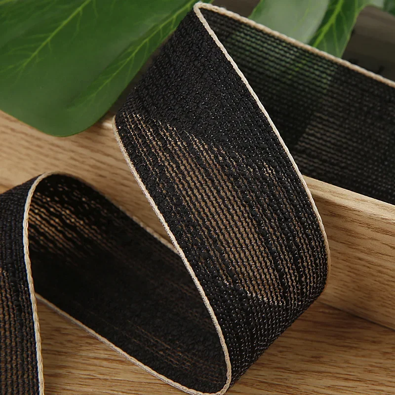 Stripe Ribbon Roll 38mm 25mm 16mm 10mm 7mm DIY Handmade Craft Hair Ornament Baking Knitted Imitation Linen Mesh Fabric Supplies