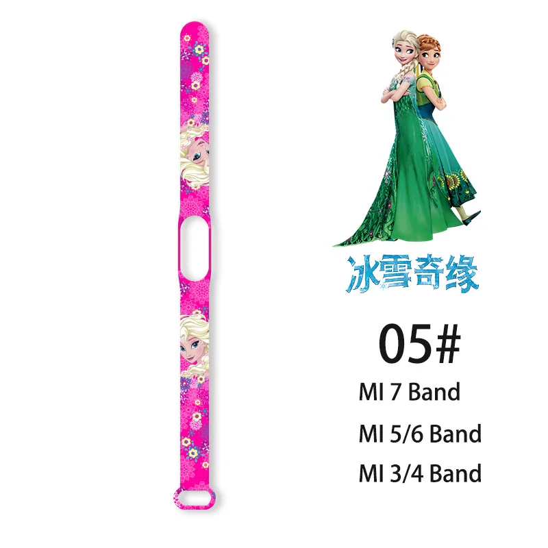 Disney Frozen Elsa Princess Strap Anime Is Suitable for Xiaomi 3/4/5/6/7NFC Mi Band Mickey Printing Wristband Birthday Gifts