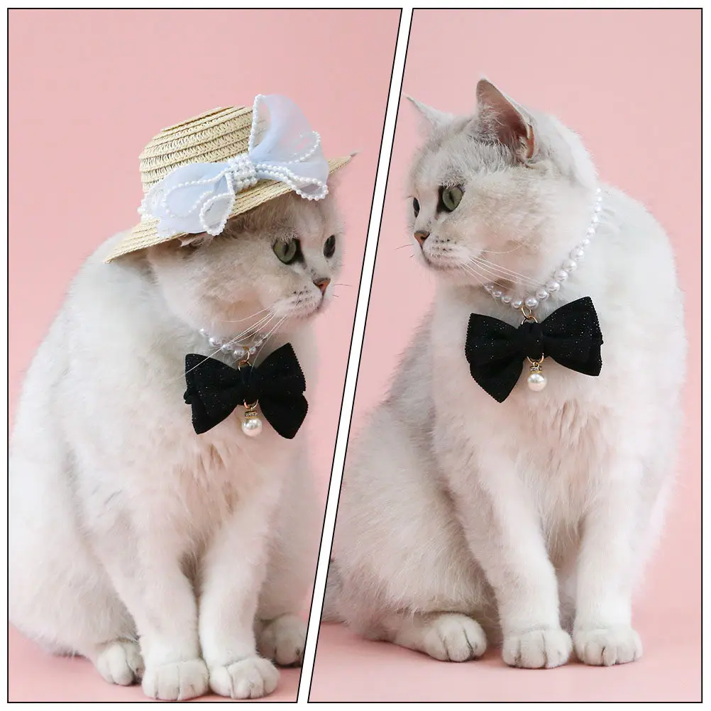 Elegant Pearl Cat Collar Decorative Bowknot Adjustable Lightweight Pet Necklace Suitable for Cats Small Puppies Festival Party