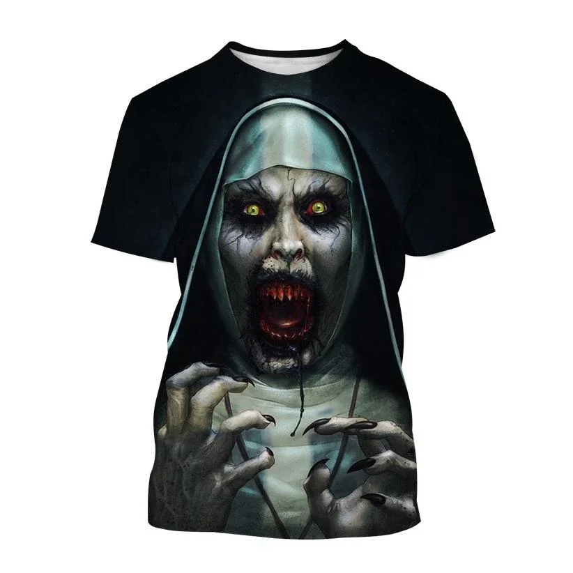 Halloween New Fashion Ghost Valak Horror Movie Nun 3D Printed T-shirt Men's and Women's Holiday Tops Casual Tops for Children