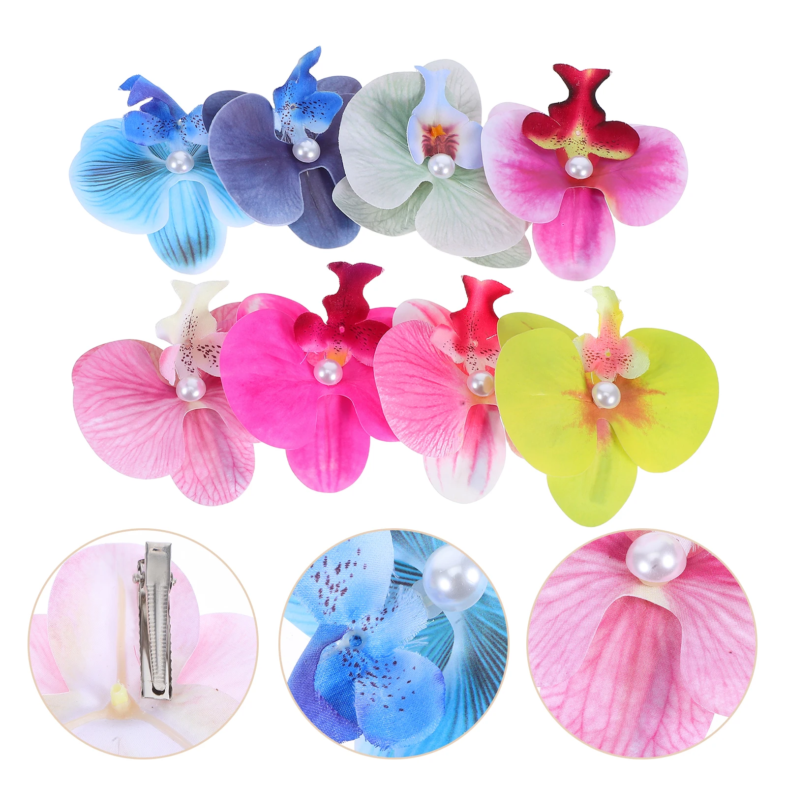 

8pcs Bohemian Hair Clips Butterfly Orchid Floral Hairpins Realistic Flower Accessories For Women Tropical Bridal Beach Party