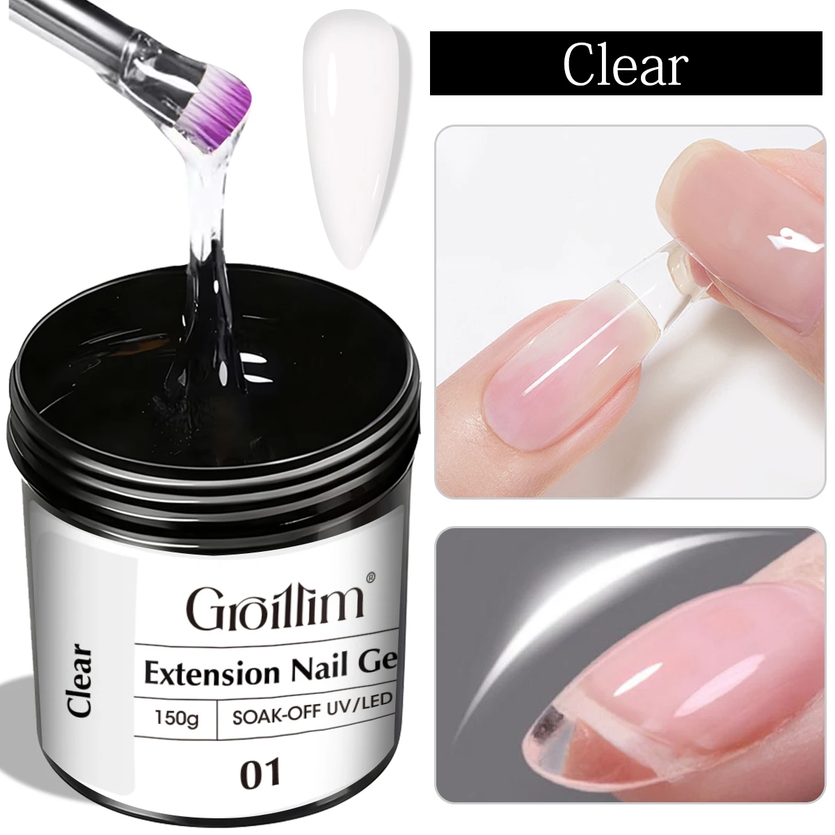 

150 г прозрачного геля для наращивания ногтей с большой емкостью — долговечное, прозрачное и простое в использовании средство для улучшения ногтей.