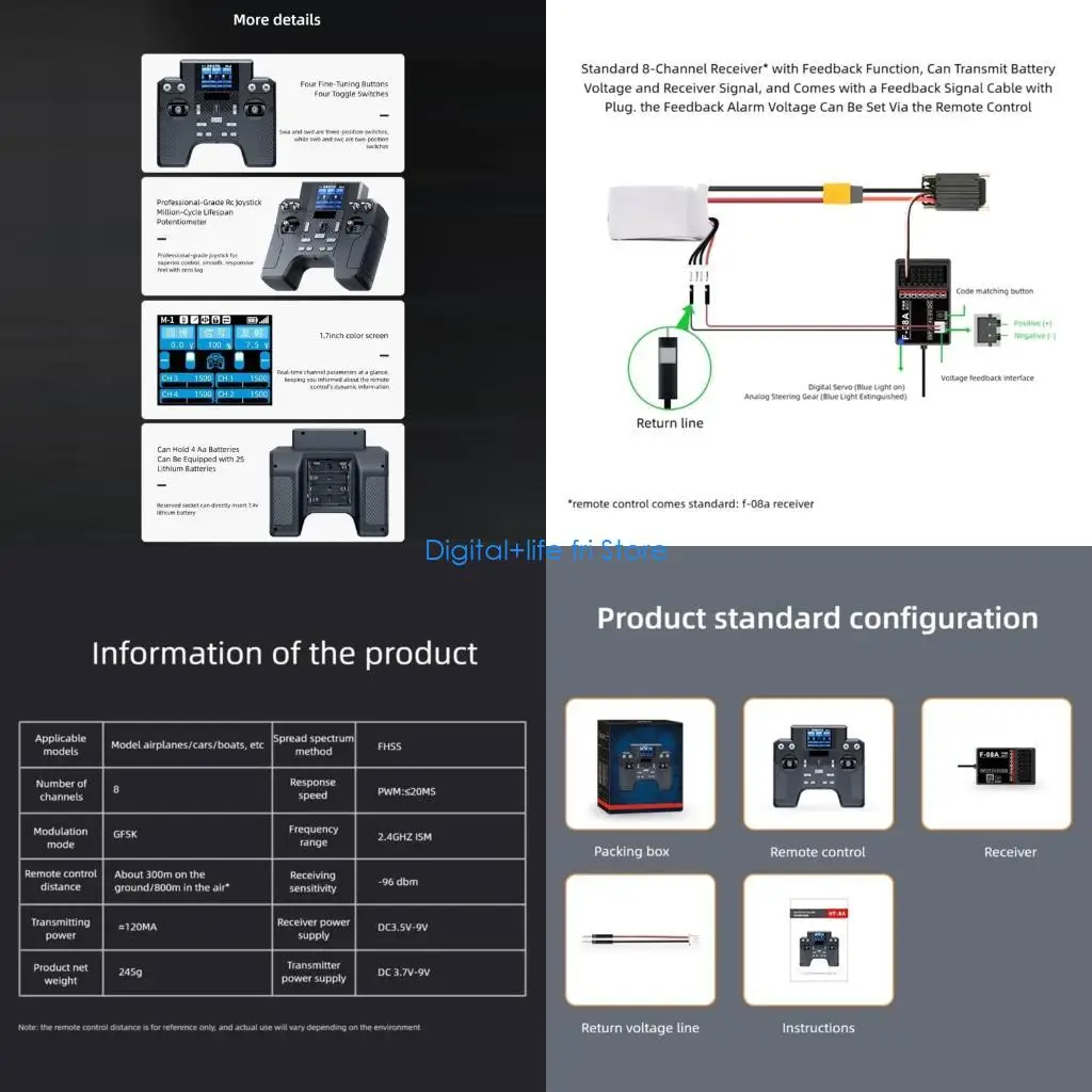 

E06D HT-8A 2.4G 8CH Transmitter HT8A Remote Control with F-08A Receiver For Remote Helicopter Aircraft Car Ship Robot