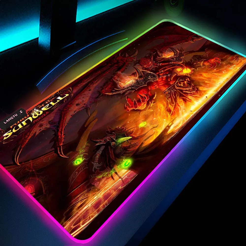 WOW Rgb Led Mouse Pad XXL Backlit Mat Gamer Gaming Accessories Mousepad Keyboard Mouse Computer with Cable for World of Warcraft