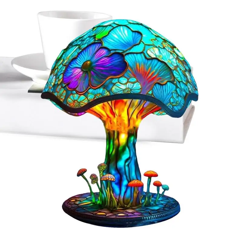 

Retro Mushroom Lamp Colorful Painting Resin Mushroom Table Lamp Bedside Lamp Bohemian Resin Plant Series Night Light Home Statue