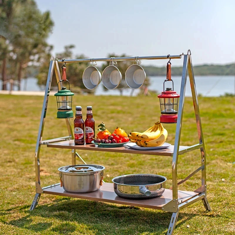 Outdoor Camping Storage Shelf Portable Folding Shelf Storage Rack Garden Stainless Steel Storage Rack Stand