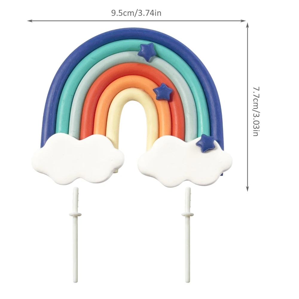 Lebendige blaue Regenbogen-Kuchenaufsätze mit orange-weißen Kugeln – Zubehör für Hunde-, Geburtstags- und Babyparty-Partydekorationen – Detail 5