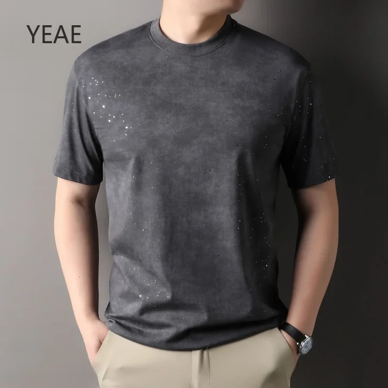 

Batik Silver Piece Embellished Round Neck Men's Cotton T-shirt Summer 2025 New Trendy Individual Simple Loose Short-sleeved Top