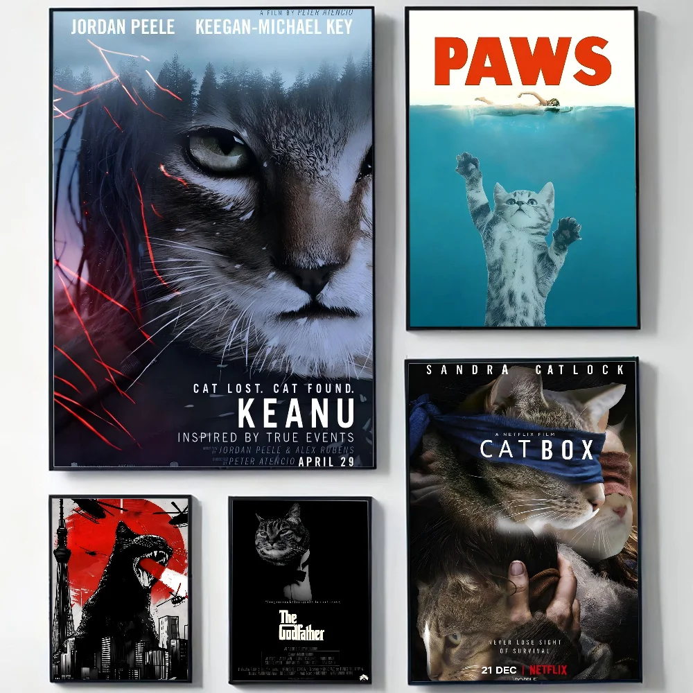 Póster de película de Hollywood de gato, arte de pared, decoración del hogar, pintura Digital, sala de estar, restaurante, cocina