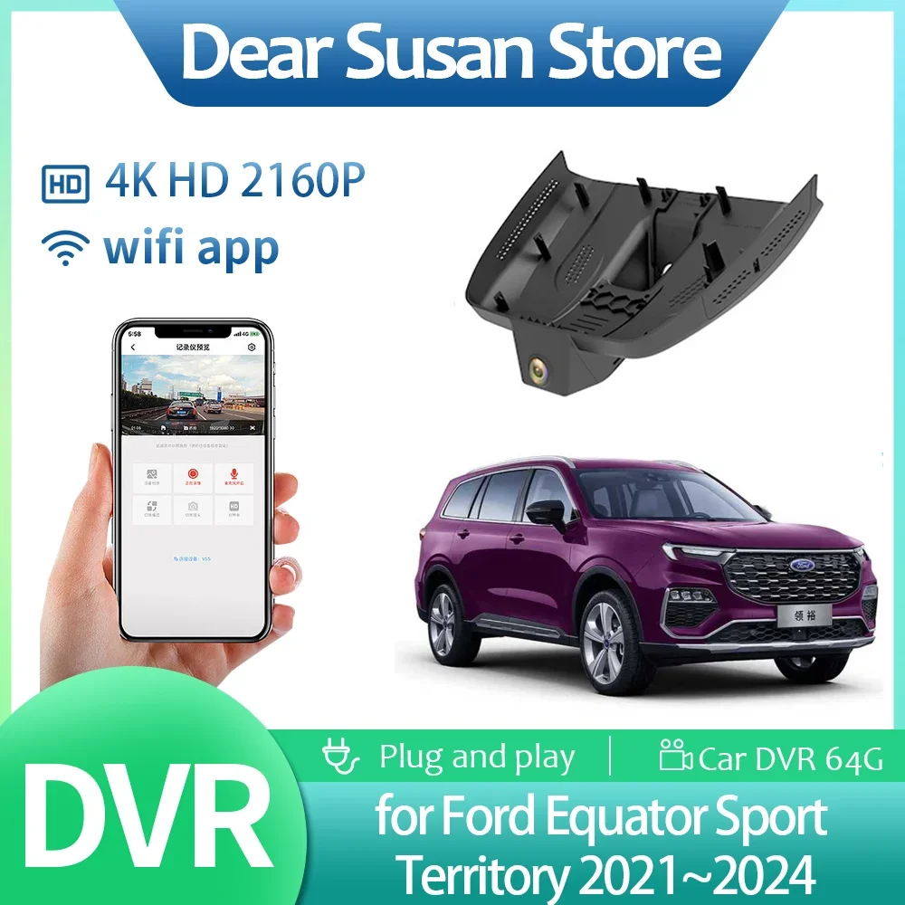 4K Car Video DVR for Ford Equator Sport Territory 2021~2024 2022 HD Driving Recorder Dash Camera Night Vision Monitor Accessorie