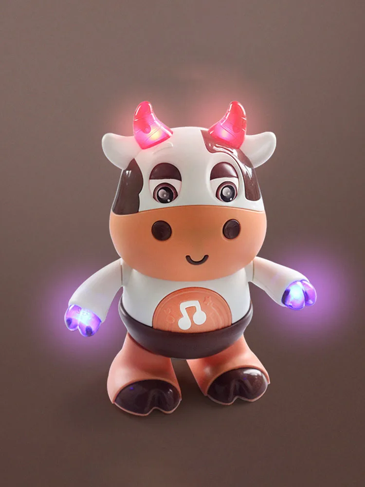 Electric Glowing Cattle Doll Movable with Music Light Interactive Cow Toy Plastic Cartoon Cow Doll Smooth for Kids Holiday Gifts