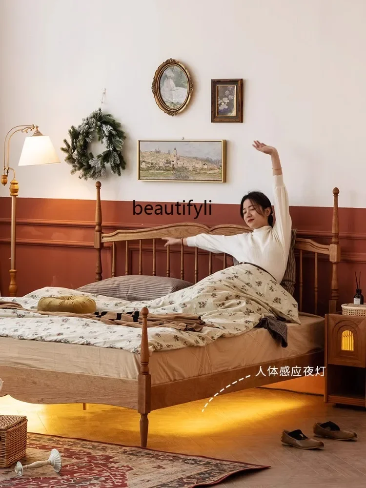 Windsor Bed Retro Solid Wood Bed Nordic and Japanese Style Cherrywood 1.5 M Bedroom 1.8 M Double Bed