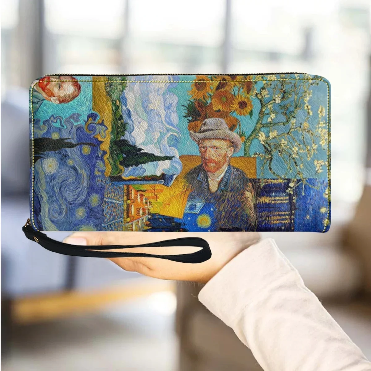 

Fashion Art Van Gogh Printing Personalized Women's Wallet Wristlet Clutch Cell Phone Purse Woman Long Change Bag Card Organizer