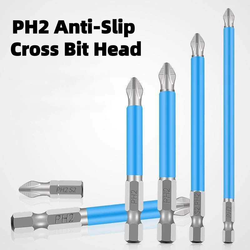 Anti Slip PH2 Cross Screwdriver Bits, S2 Steel Long Phillips Impact Drill Bit Set with 1/4 Hex Shank for Power Drill Driver