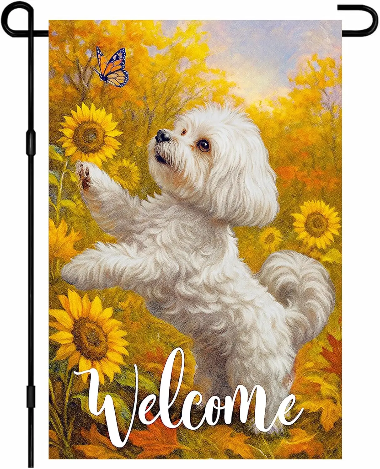 IVN Welcome Spring Garden Flag 12 x 18 Inch Summer Yard Flags Double Sided Flowers Maltese Dog Small Flags for Outside Seaso uui