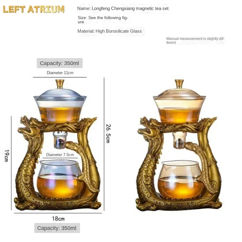 Transparent Semiautomatic Tea Pot Set with Dragon and Phoenix Auspicious Craftsmanship Suitable for Kung Fu
