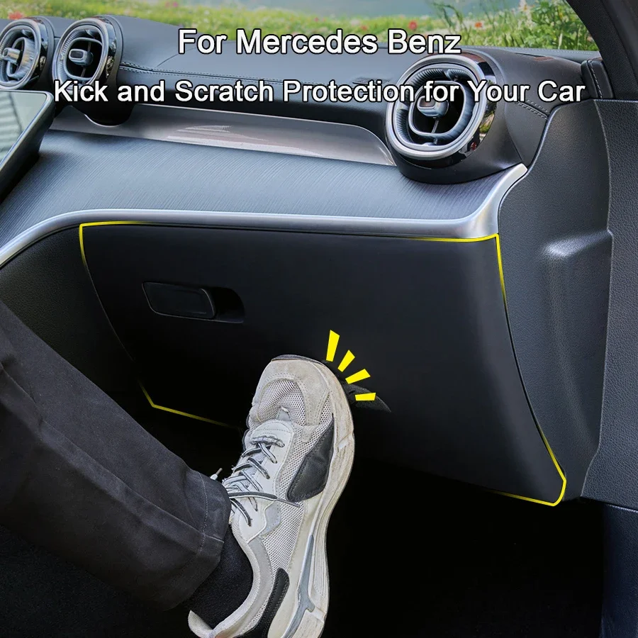 For Mercedes Benz C E Class GLC W213 W214 W205 W206 X254 22-25 Leather Kick Guard Sticker for Passenger Side Storage Compartment