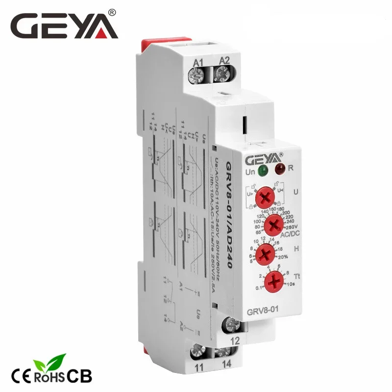 GEYA GRV8-01 Single Phase Voltage Relay Adjustable Over or Under Voltage Protection Monitor Relay with LED display